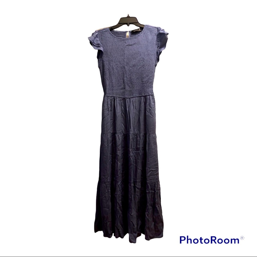 ZESICA Women's Summer Flutter Short Sleeve Smocked Midi Dress